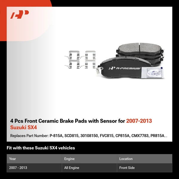 4 Pcs Front Ceramic Brake Pads with Sensor for 2007-2013 Suzuki SX4