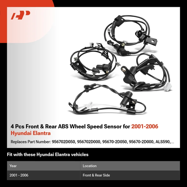 4 Pcs Front & Rear ABS Wheel Speed Sensor for 2001-2006 Hyundai Elantra