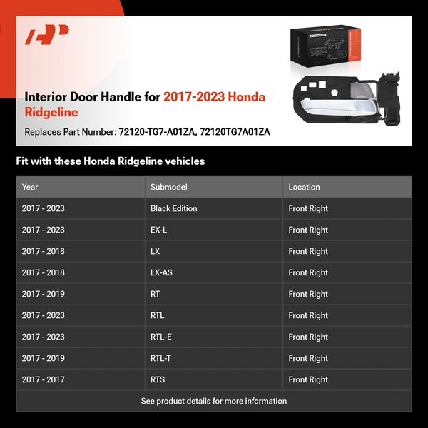 Interior Door Handle for 2017-2023 Honda Ridgeline