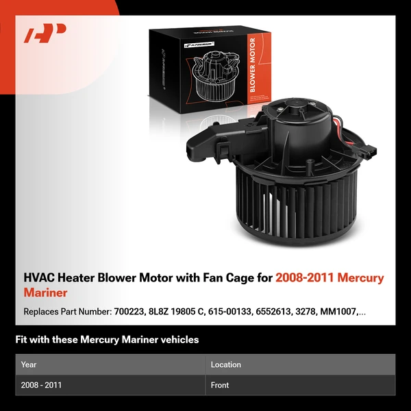 HVAC Heater Blower Motor with Fan Cage for 2008-2011 Mercury Mariner