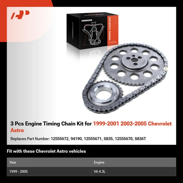3 Pcs Engine Timing Chain Kit for 1999-2001 2003-2005 Chevrolet Astro