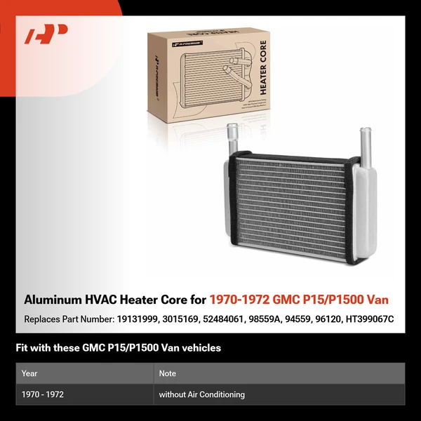 Aluminum HVAC Heater Core for 1970-1972 GMC P15/P1500 Van