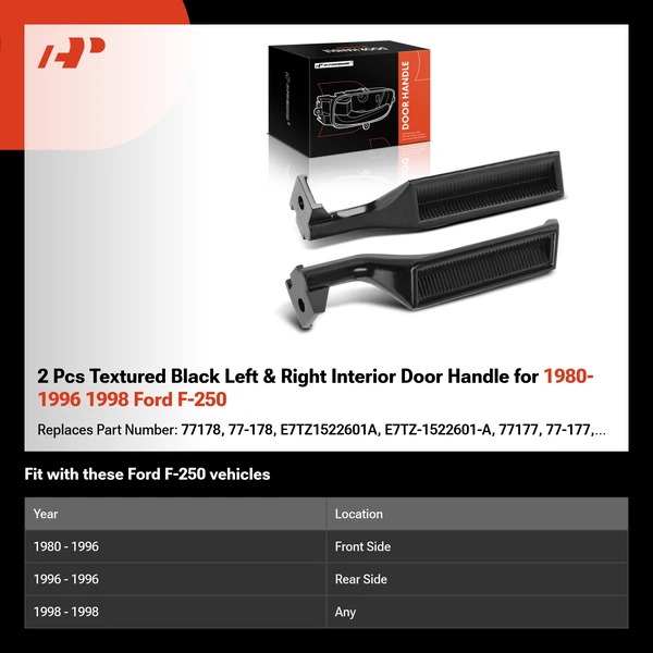 2 Pcs Textured Black Left & Right Interior Door Handle for 1980-1996 1998 Ford F-250