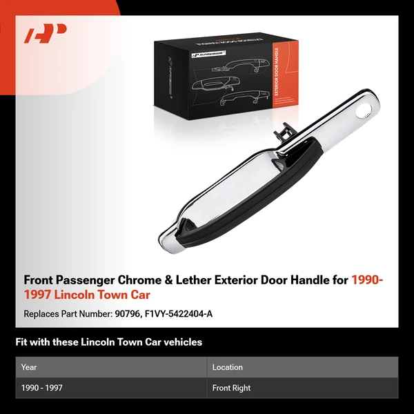 Front Passenger Chrome & Lether Exterior Door Handle for 1990-1997 Lincoln Town Car