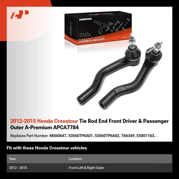 2012-2015 Honda Crosstour Tie Rod End Front Driver & Passenger Outer A-Premium APCA7784