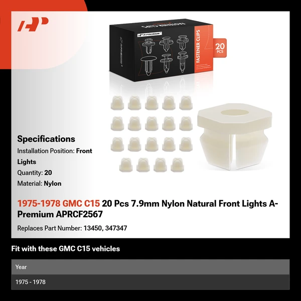 1975-1978 GMC C15 20 Pcs 7.9mm Nylon Natural Front Lights A-Premium APRCF2567