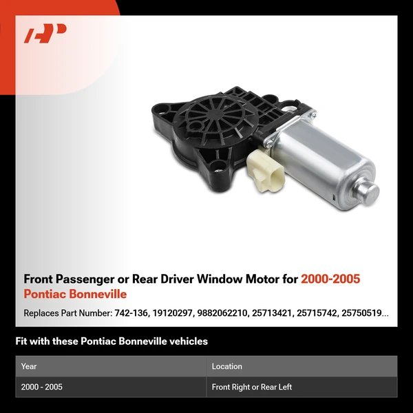 Front Passenger or Rear Driver Window Motor for 2000-2005 Pontiac Bonneville