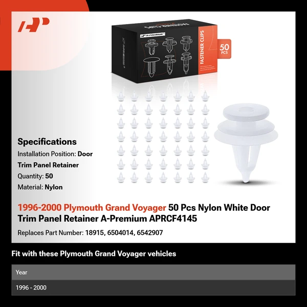 1996-2000 Plymouth Grand Voyager 50 Pcs Nylon White Door Trim Panel Retainer A-Premium APRCF4145