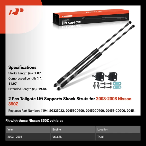 2 Pcs Tailgate Lift Supports Shock Struts for 2003-2008 Nissan 350Z