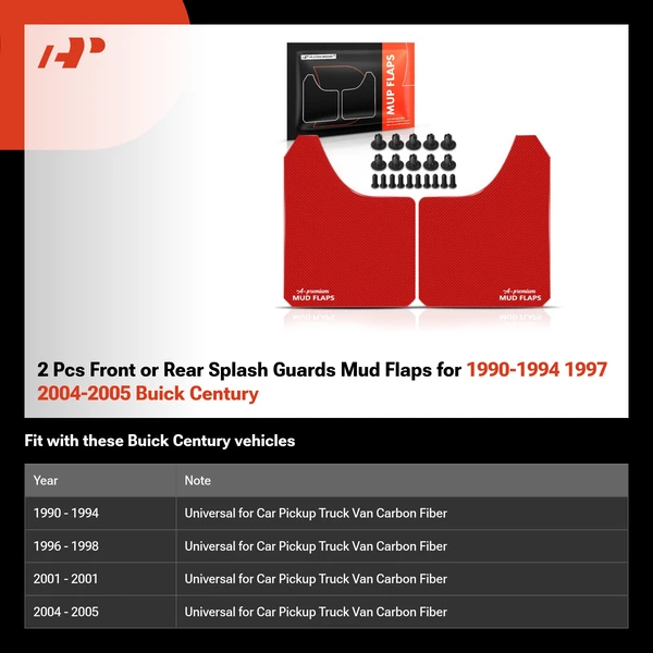 2 Pcs Front or Rear Splash Guards Mud Flaps for 1990-1994 1997 2004-2005 Buick Century