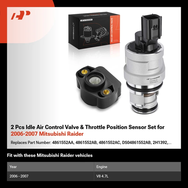 2 Pcs Idle Air Control Valve & Throttle Position Sensor Set for 2006-2007 Mitsubishi Raider