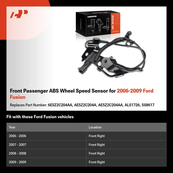 Front Passenger ABS Wheel Speed Sensor for 2006-2009 Ford Fusion