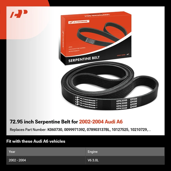 72.95 inch Serpentine Belt for 2002-2004 Audi A6