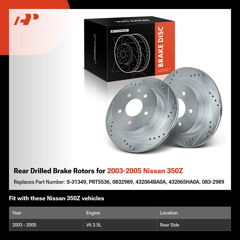 Rear Drilled Brake Rotors for 2003-2005 Nissan 350Z
