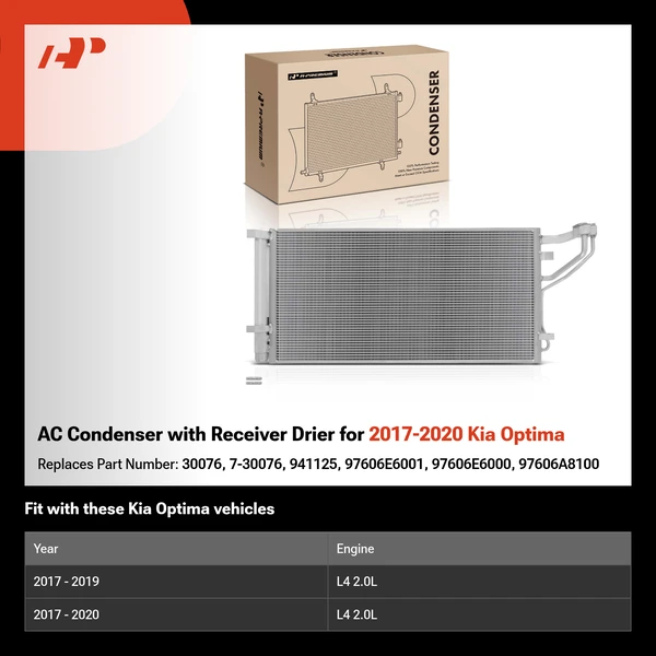 AC Condenser with Receiver Drier for 2017-2020 Kia Optima