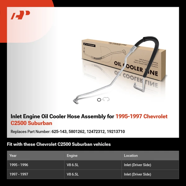 Inlet Engine Oil Cooler Hose Assembly for 1995-1997 Chevrolet C2500 Suburban