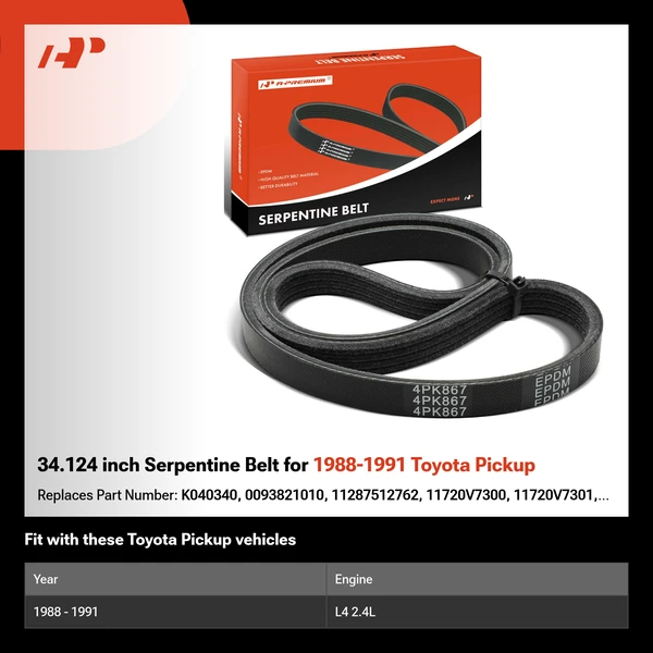34.124 inch Serpentine Belt for 1988-1991 Toyota Pickup