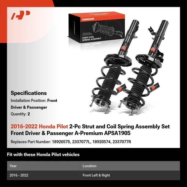 2016-2022 Honda Pilot 2-Pc Strut and Coil Spring Assembly Set Front Driver & Passenger A-Premium APSA1905