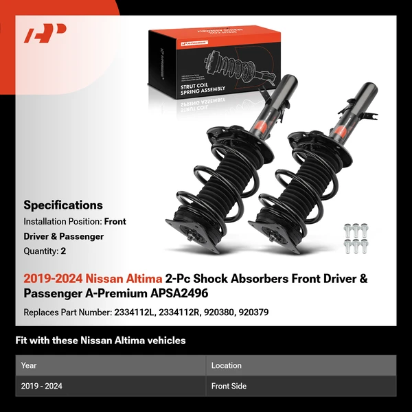 2019-2024 Nissan Altima 2-Pc Shock Absorbers Front Driver & Passenger A-Premium APSA2496