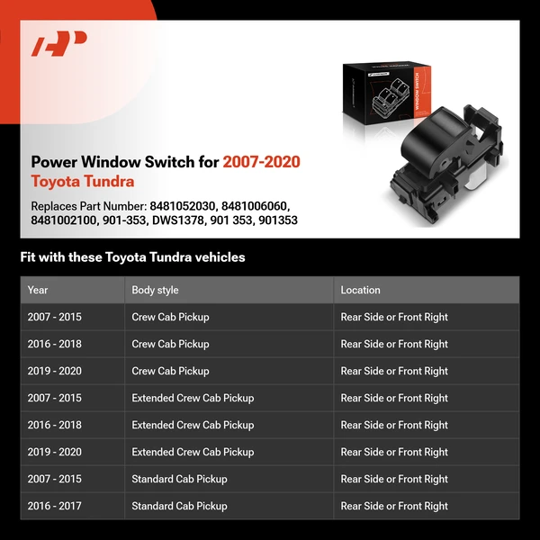 Power Window Switch for 2007-2020 Toyota Tundra