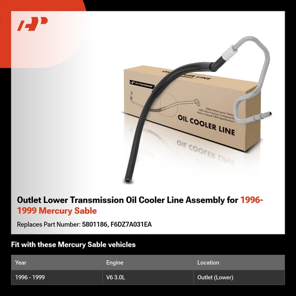 Outlet Lower Transmission Oil Cooler Line Assembly for 1996-1999 Mercury Sable