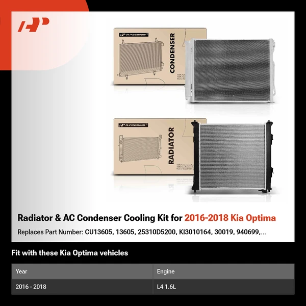 Radiator & AC Condenser Cooling Kit for 2016-2018 Kia Optima