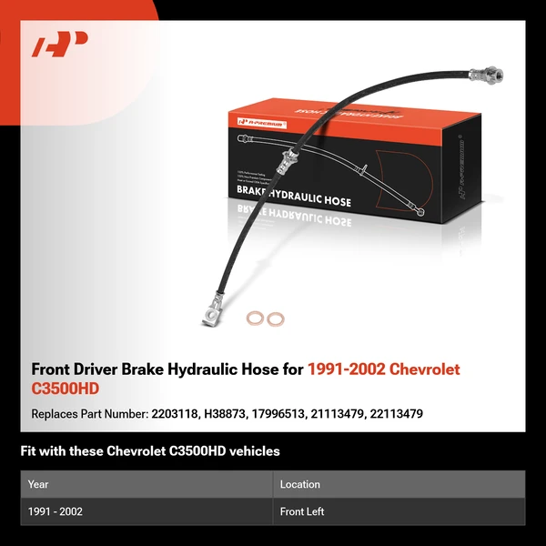 Front Driver Brake Hydraulic Hose for 1991-2002 Chevrolet C3500HD