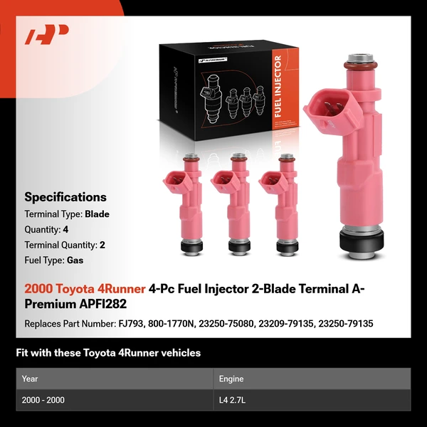 2000 Toyota 4Runner 4-Pc Fuel Injector 2-Blade Terminal A-Premium APFI282