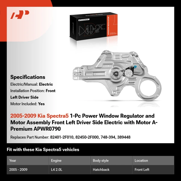 2005-2009 Kia Spectra5 1-Pc Power Window Regulator and Motor Assembly Front Left Driver Side Electric with Motor A-Premium APWR0790