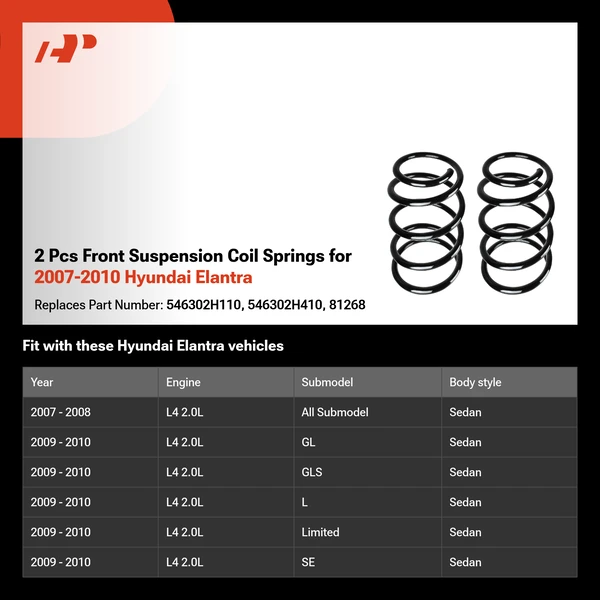 2 Pcs Front Suspension Coil Springs for 2007-2010 Hyundai Elantra