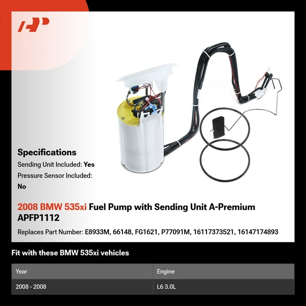 2008 BMW 535xi Fuel Pump with Sending Unit A-Premium APFP1112