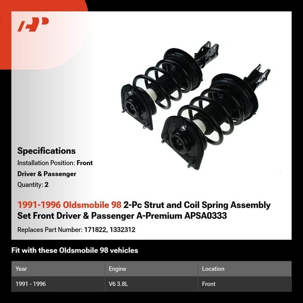 1991-1996 Oldsmobile 98 2-Pc Strut and Coil Spring Assembly Set Front Driver & Passenger A-Premium APSA0333