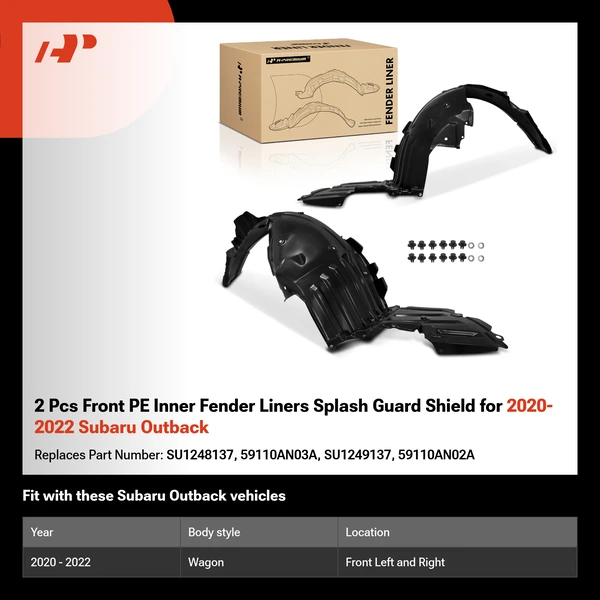 2 Pcs Front PE Inner Fender Liners Splash Guard Shield for 2020-2022 Subaru Outback