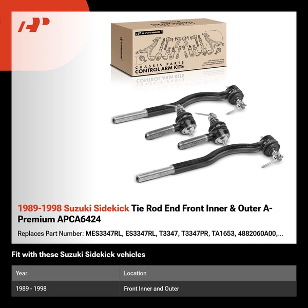 1989-1998 Suzuki Sidekick Tie Rod End Front Inner & Outer A-Premium APCA6424
