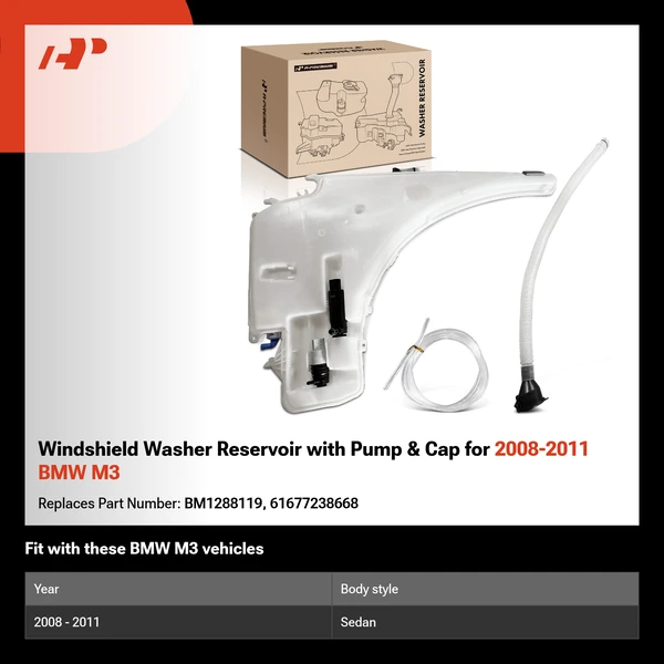 Windshield Washer Reservoir with Pump & Cap for 2008-2011 BMW M3