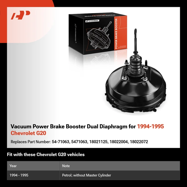 Vacuum Power Brake Booster Dual Diaphragm for 1994-1995 Chevrolet G20