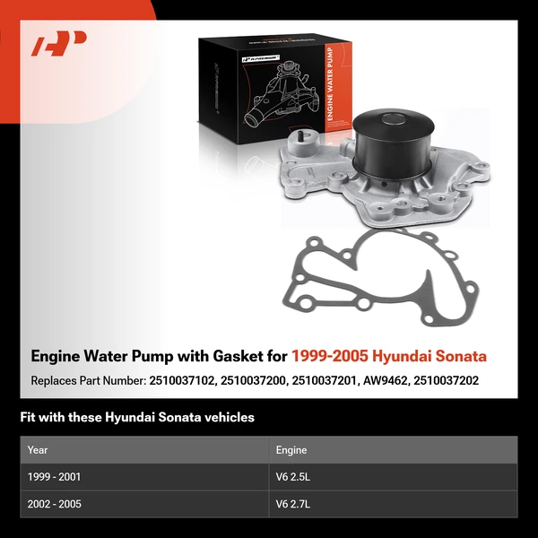 Engine Water Pump with Gasket for 1999-2005 Hyundai Sonata