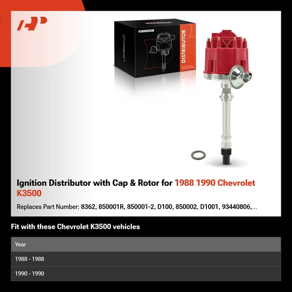 Ignition Distributor with Cap & Rotor for 1988 1990 Chevrolet K3500