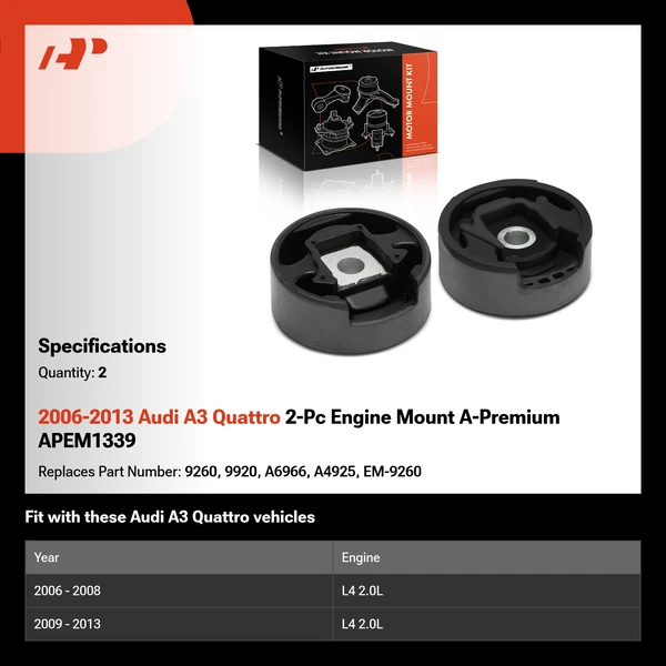 2006-2013 Audi A3 Quattro 2-Pc Engine Mount A-Premium APEM1339