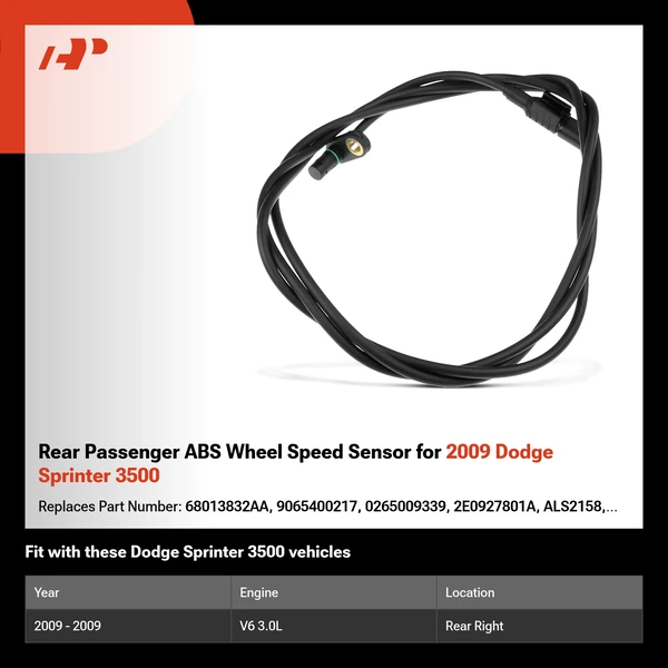 Rear Passenger ABS Wheel Speed Sensor for 2009 Dodge Sprinter 3500