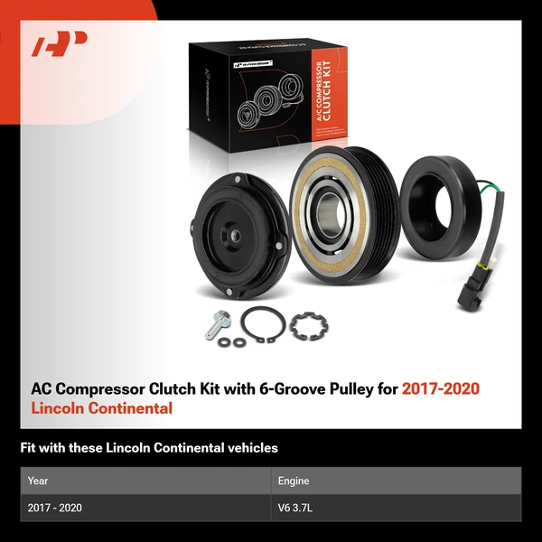 AC Compressor Clutch Kit with 6-Groove Pulley for 2017-2020 Lincoln Continental