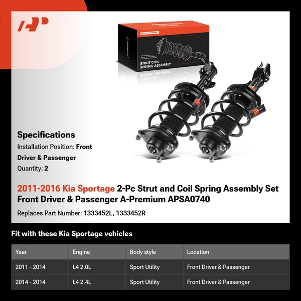 2011-2016 Kia Sportage 2-Pc Strut and Coil Spring Assembly Set Front Driver & Passenger A-Premium APSA0740