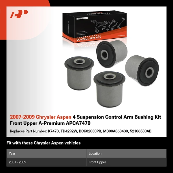 2007-2009 Chrysler Aspen 4 Suspension Control Arm Bushing Kit Front Upper A-Premium APCA7470