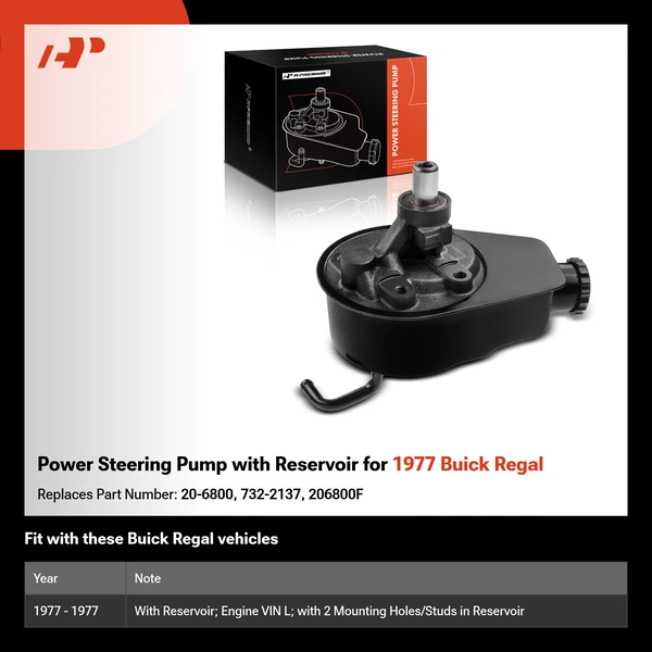 Power Steering Pump with Reservoir for 1977 Buick Regal