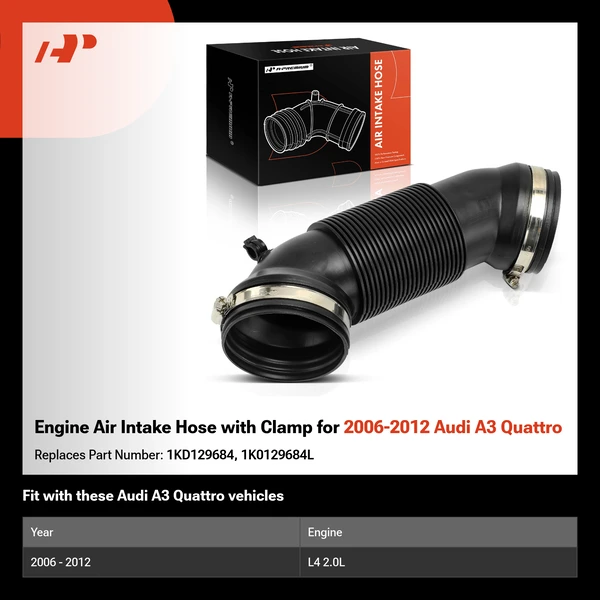 Engine Air Intake Hose with Clamp for 2006-2012 Audi A3 Quattro