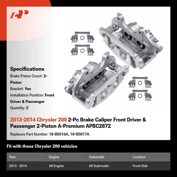 2013-2014 Chrysler 200 2-Pc Brake Caliper Front Driver & Passenger 2-Piston A-Premium APBC2872