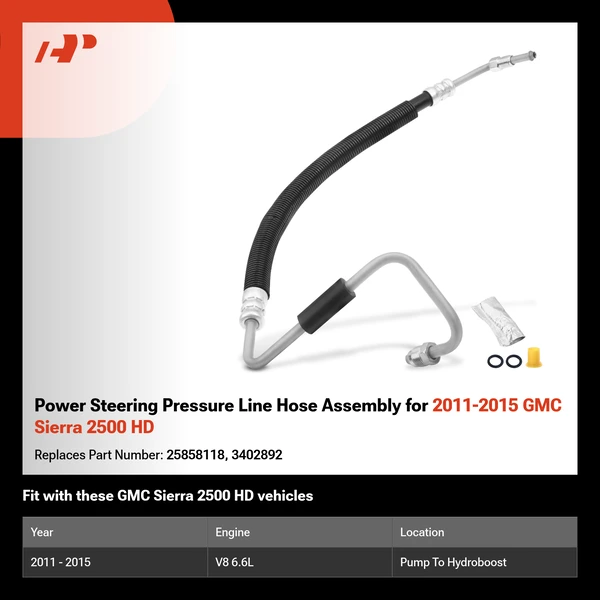 Power Steering Pressure Line Hose Assembly for 2011-2015 GMC Sierra 2500 HD