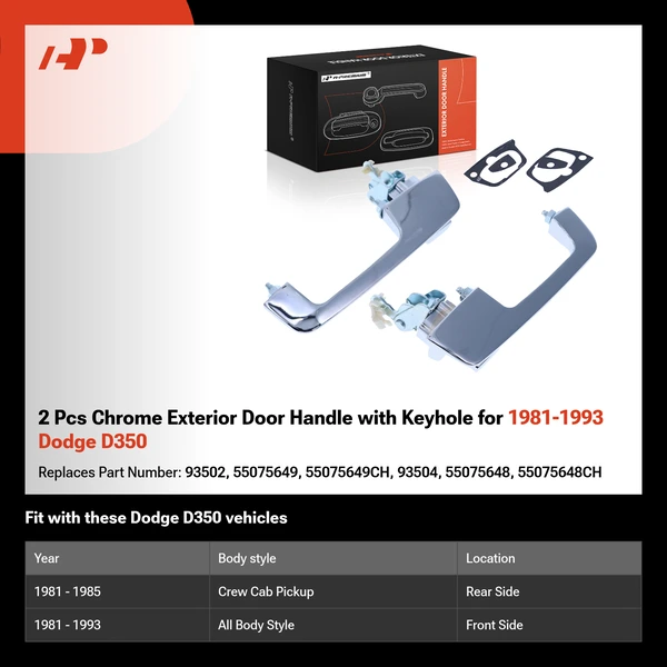 2 Pcs Chrome Exterior Door Handle with Keyhole for 1981-1993 Dodge D350