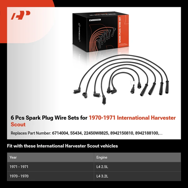 6 Pcs Spark Plug Wire Sets for 1970-1971 International Harvester Scout