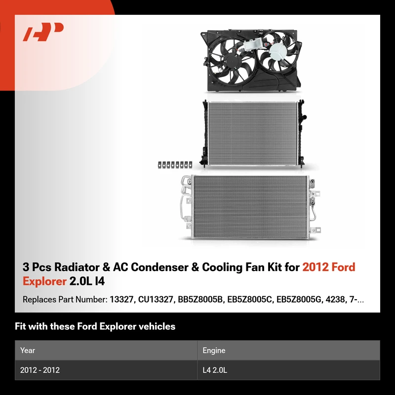 3 Pcs Radiator & AC Condenser & Cooling Fan Kit for 2012 Ford Explorer 2.0L l4